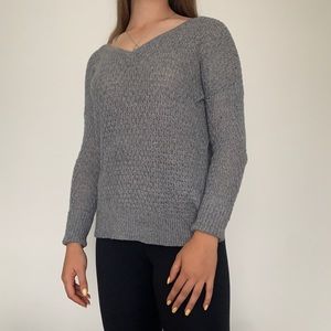 Grey Knit V-Neck Sweater